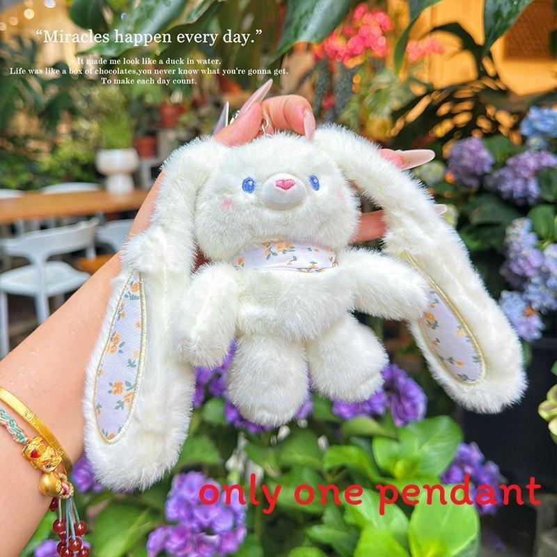 Plush Rabbit Keychain With Floral Pattern For Cute Bag Decor And Gifts