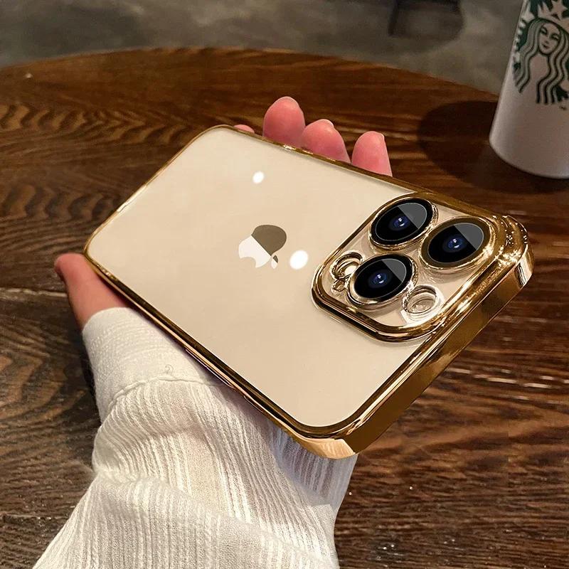 Plating Clear Phone Case For For Iphone 17 Air 16 15 14 13 11 12 Pro Max Plus 13 12 Mini Full Lens Protector Silicone Cover
