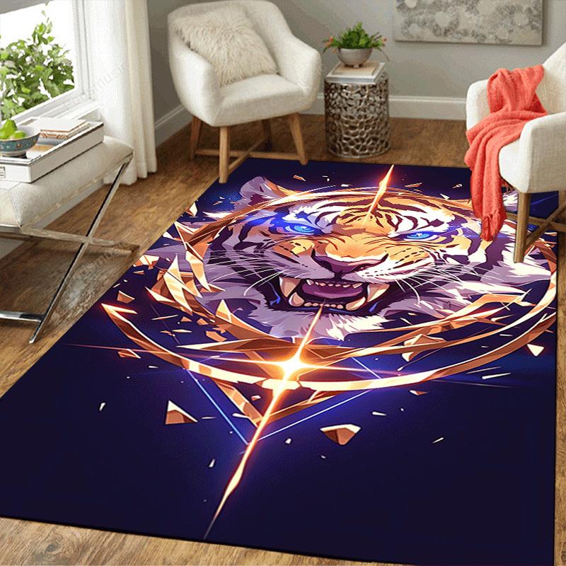 1pc Brave Tiger Print, Design Indoor Area Rug - Soft, Anti-Slip, and Durable Gaming Room Decor for Bedroom