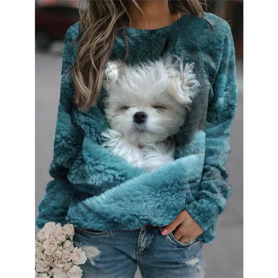 Spring Autumn Women Plus Size Pullover Casual Animal Print Hoodies Long Sleeved Round Neck Sweatshirt