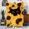 1pc Printed Black Cat and Sunflower Pattern Blanket Polyester Fabric Machine Washable Suitable for Bedroom and Living Room
