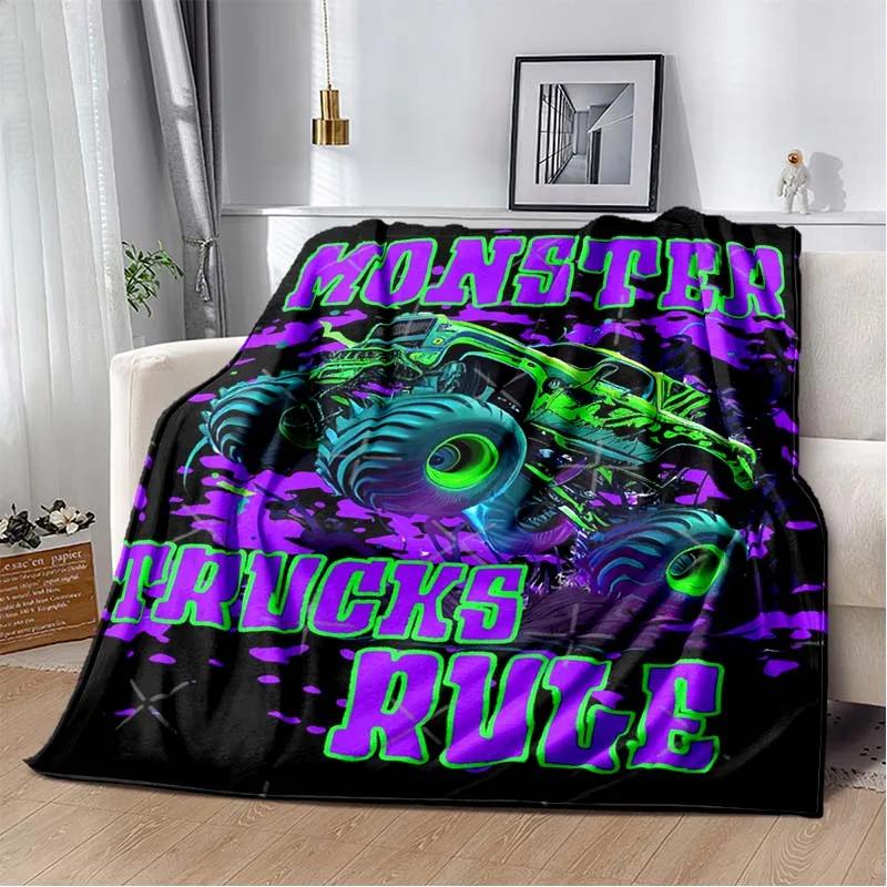 Couverture en Flanelle Douce Monster Jam Monster Truck Dessin Animé Couverture Jetée Douce Chambre d'Enfant Canapé Lit Couverture Jetée Chaude Couverture de Pique-nique