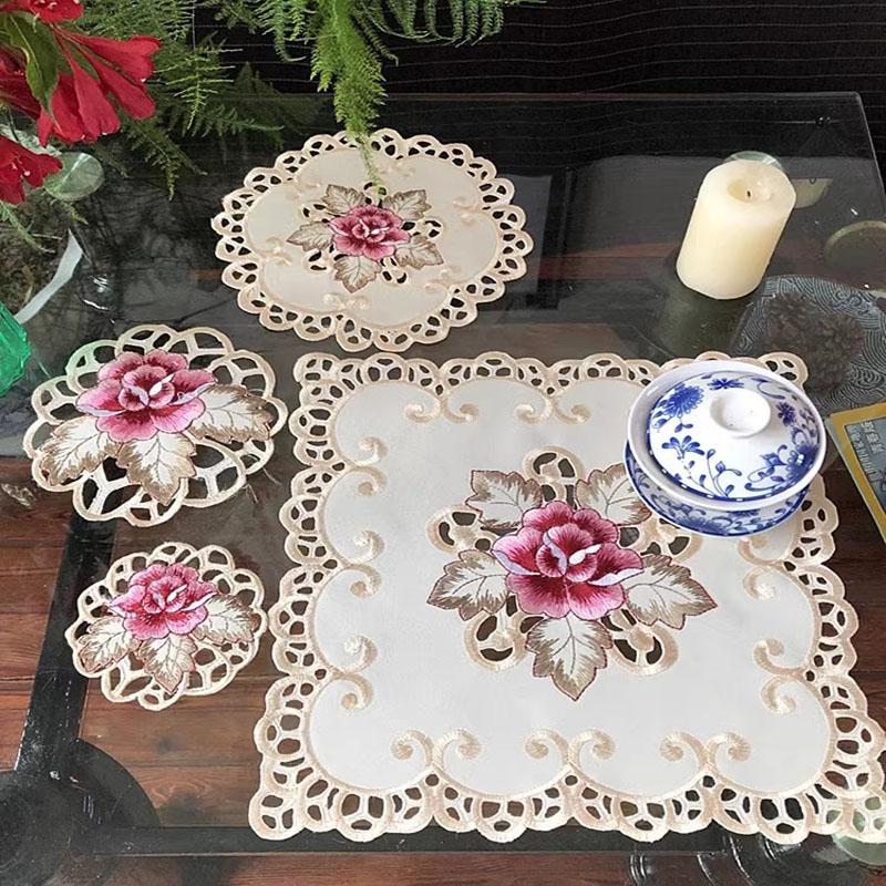 Europe rose flower embroidery table place mat cloth Wedding Christmas dining placemat kitchen Dining Table decoration and accessories for Home
