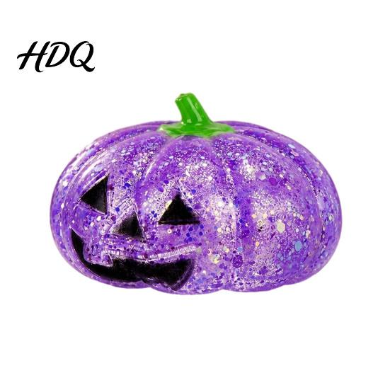 Fidget Stress Reliever Halloween Glitter Pumpkin Ball, Head Squeeze Toy for Desk Decompression Toys Relief, Creepy Party Favors TPR Sensory