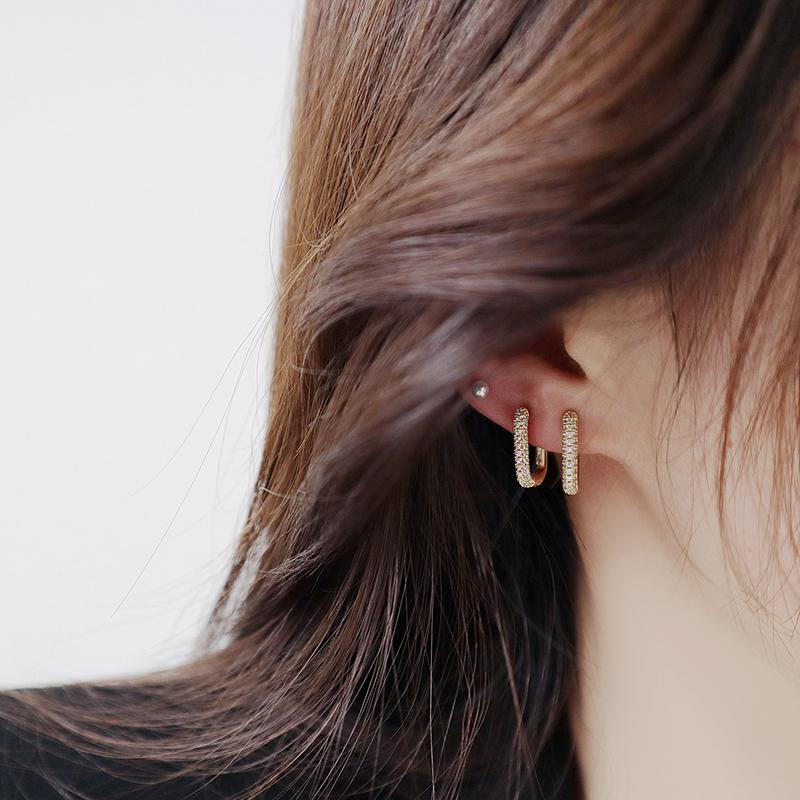 Creative Simple Design Lock Square Earring 14K Real Gold Exquisite Copper Inlaid Zircon Women Earrings Jewelry
