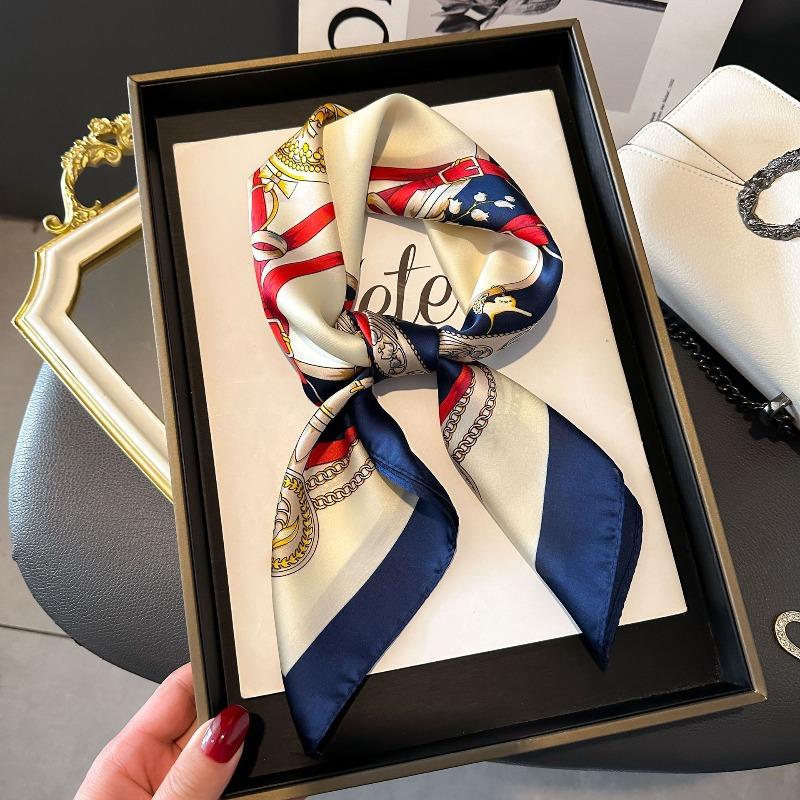 New Striped Silk Scarf Simulation Silk Small Square Scarf Simple Fashion Professional Scarf Silk Scarf Square Scarf High-end Matching
