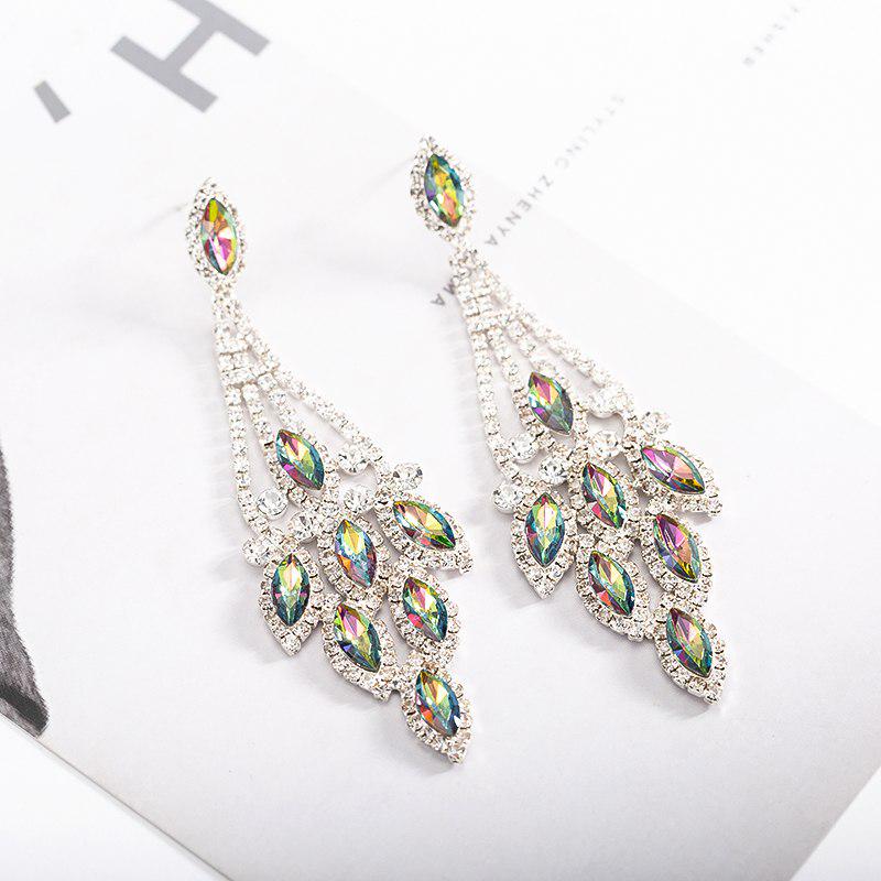 Anniversary Bling Bling Multicolor Water Drop Wedding Party Fine Jewelry Women Long Dangle Earrings AVE