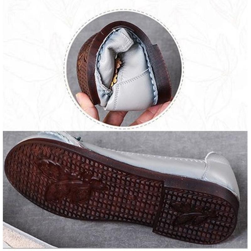 Soft Retro Patches Real Leather Flats Woman Casual Walking Shoes Women's Floral Drive Moccasins Mom Genuine Leather Ballet Flats