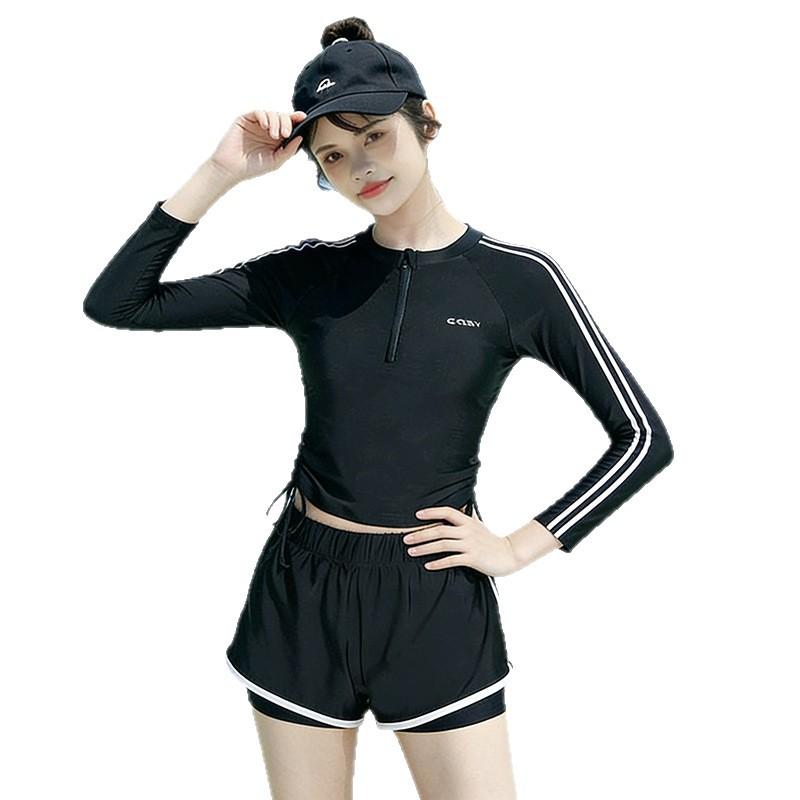 Roupa de Banho Esportiva Feminina Estilo Estudante Emagrecedora Modesta Duas Peças Manga Longa Proteção UV Corte Boxer Roupa de Banho para Fontes Termais