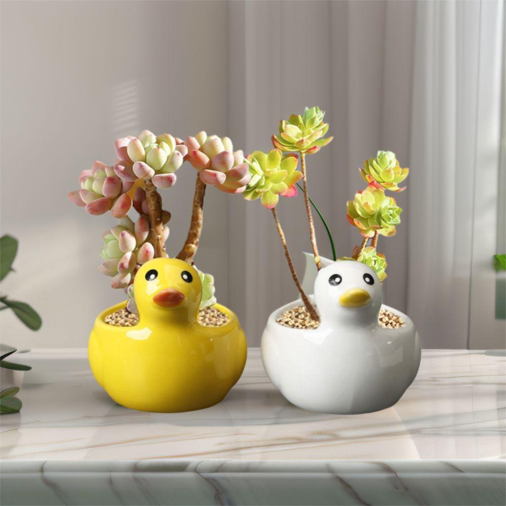 Cute Duck Ceramic Flower Pot Handicraft Animal Ornament Vase Succulent Plant Flowerpot Office