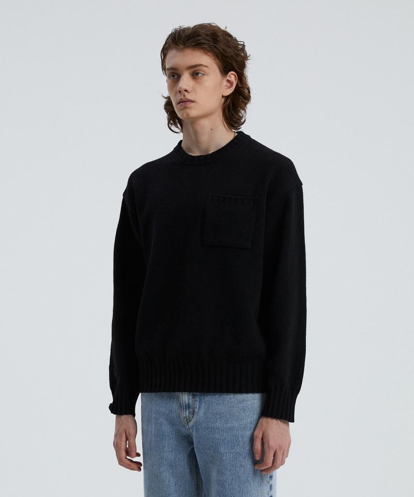 KNITTED Cashmere Wool Pocket Round Knit Black