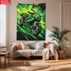 Green Motorcycle Speed Motion Wall Tapestry Bike Art Print Racing Theme Decor Garage Man Cave Wall Hanging