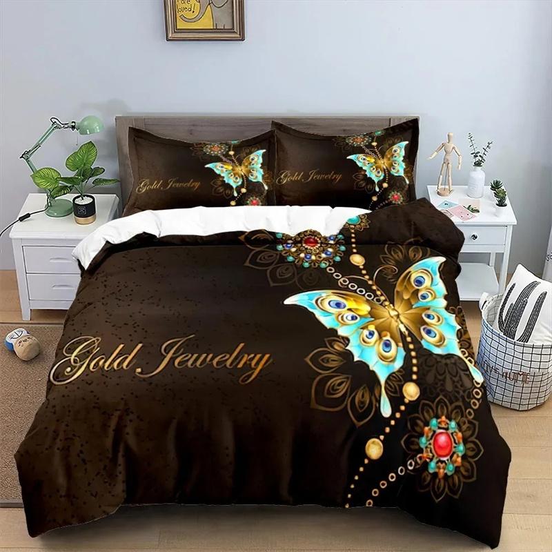 3 Pieces Watercolor Butterflies Duvet Cover Set Blue Butterfly Bed Set White Bedding Kids Girls Quilt Cover Queen Dropship