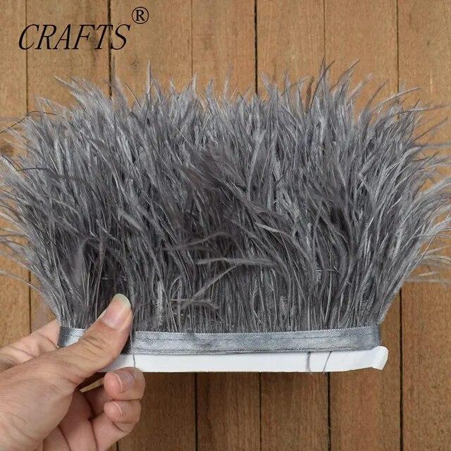 New! High Quality 5meters of White Ostrich Feather Ribbon, Feather Length 8-11cm / DIY Clothing Accessories
