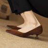 Krazing Pot Suede Fashion Summer Spring Autumn Summer Slip on Party Women Pointed Toe Stiletto Med Heels Pumps