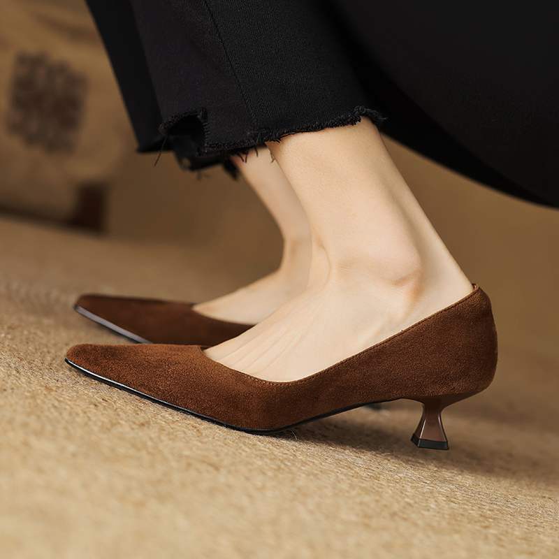 Krazing Pot Suede Fashion Summer Spring Autumn Summer Slip on Party Women Pointed Toe Stiletto Med Heels Pumps