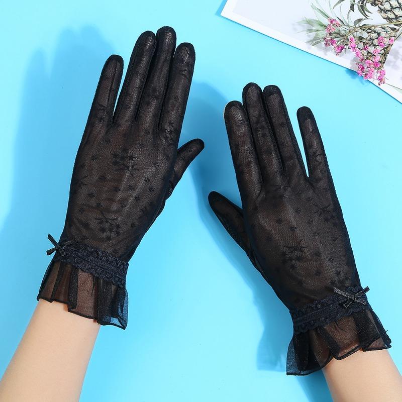 Spring and summer lace women's long finger cycling sports driving outdoor shading light breathable cool touch screen gloves