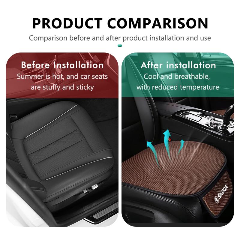 VIJT4 For Skoda Car Seat Cushion Cover Breathable Ice Silk Soft Mat Kodiaq Octavia 2 3 Rapid Karoq Fabia Kamiq Superb