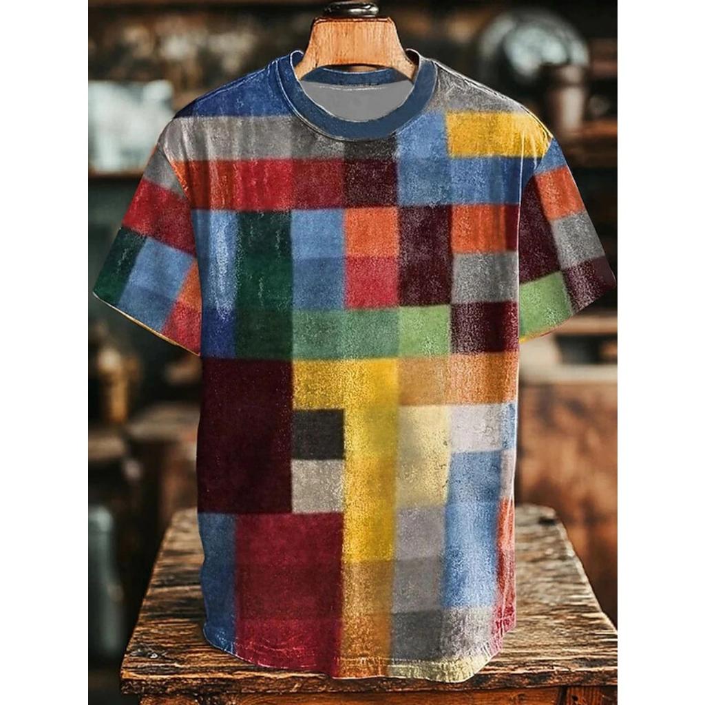 Retro Heren T-shirt Kunst Abstract Geometrisch Retro Print Casual Korte Mouw T-shirts Strandvakantie Mode Losse Herenkleding