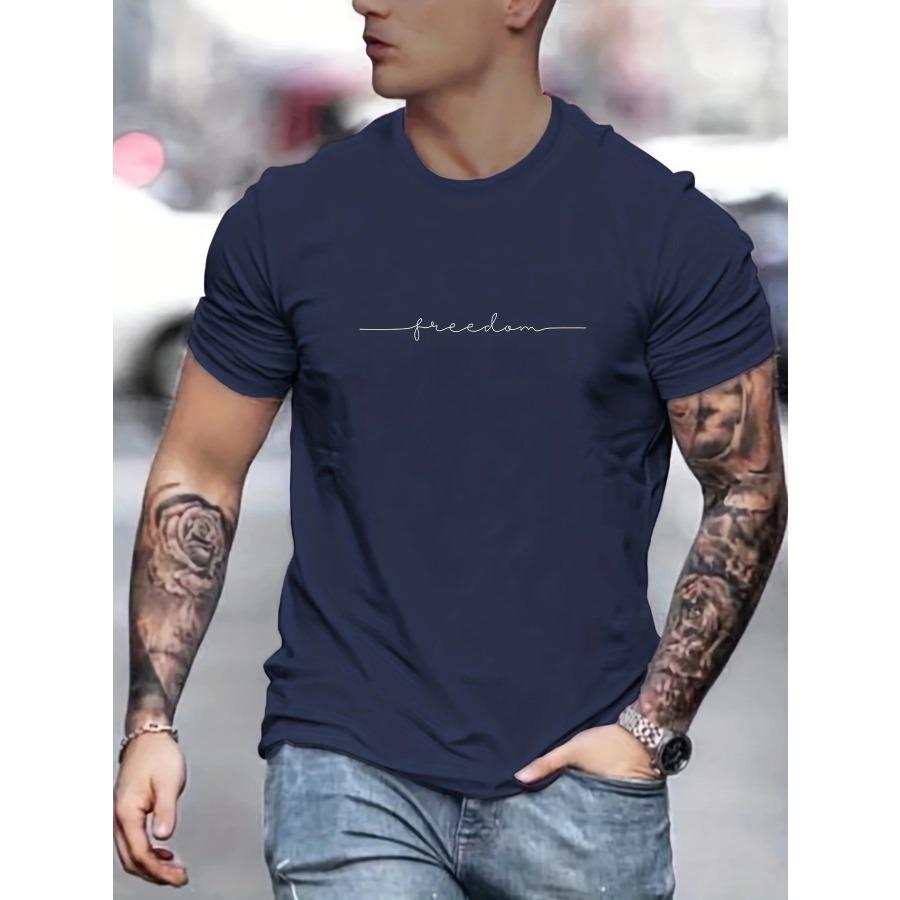 Men's Summer Loose Size 100% Cotton Freedom Graphi Print Casual Slim Fit Round Neck Short Sleeve T-shirt Top