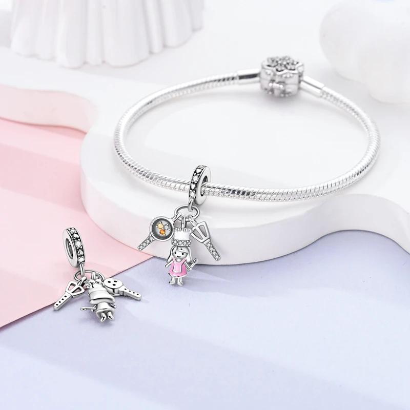 Charm Plata Creative Female Chef Kitchenware Bead Fits Genuine Bracelet Charm For Women Jewellery DoItYourself Crafting Gift