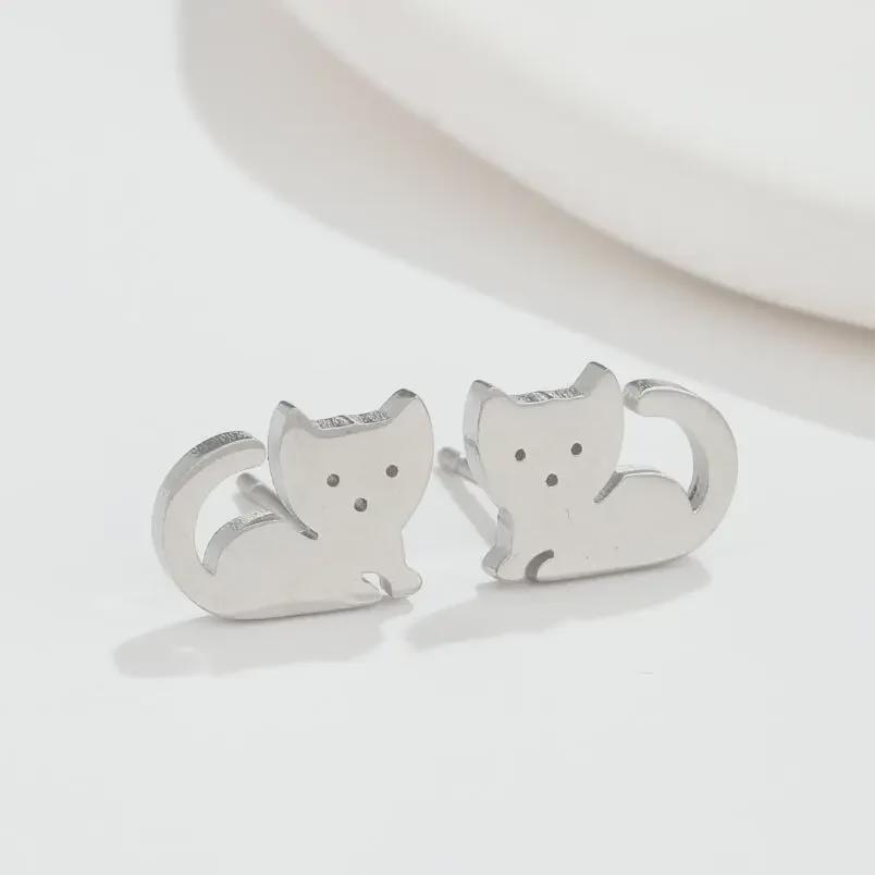 Stainless Steel European & American Fashion Cat Earrings