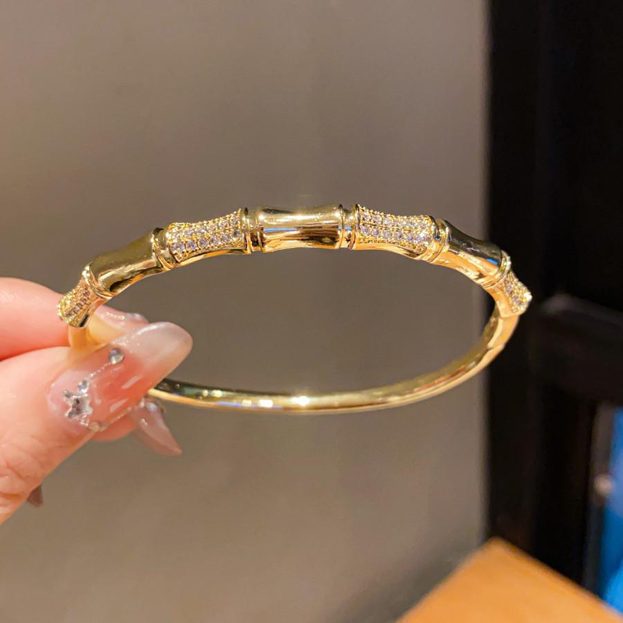 New Chinese Style Copper Plated Zircon Bamboo Bangle With Elegant Design For Fashion Enthusiasts