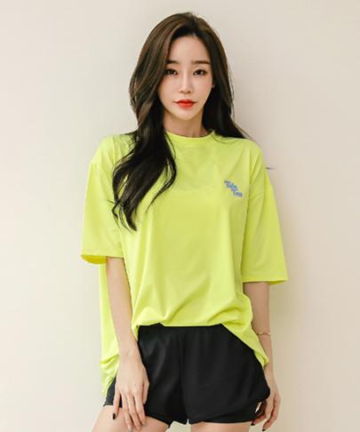 Tyubeuteuli Women'S Basic Loose Fit Short Sleeve Rash Guard B604 Neon Green