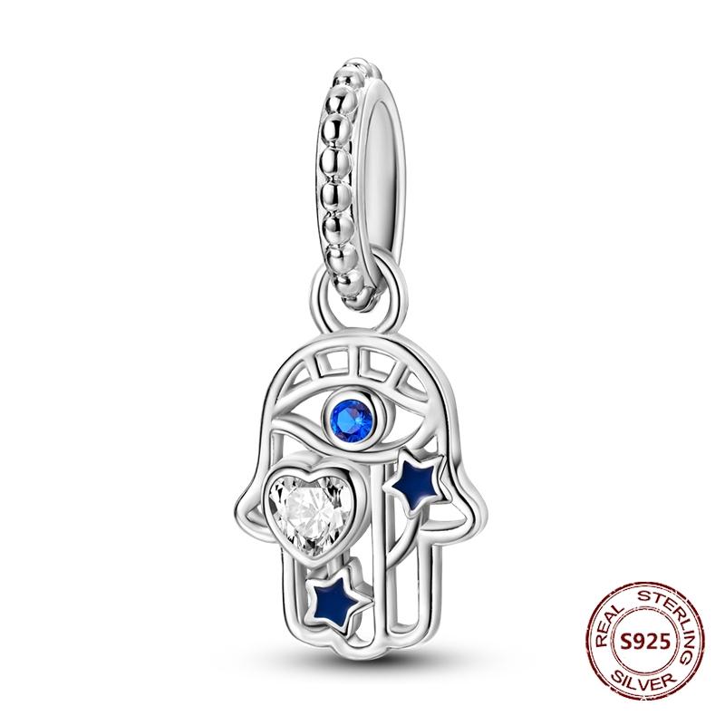 Duivelsogen Bedel 925 koper Originele Hand van Fatima Blauwe Zirkonia Kruis Blauwe Ogen Bedels Past Armband DIY Maken Zirkonia Cadeau