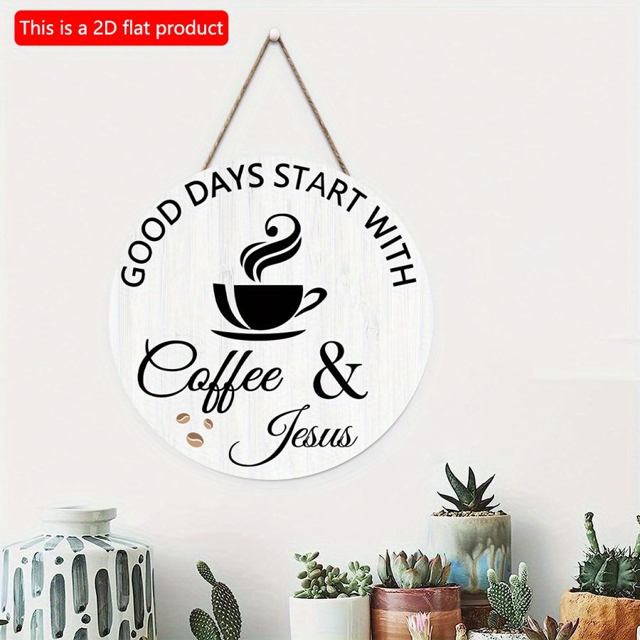 2D Flat 20*20cm 1pc Good Days Stay With Coffee&Jesus Signs Decor for Coffee Bar, Strong Aroma Coffee Pattern Decorative Plaque For Bar Cafe Club Yard
