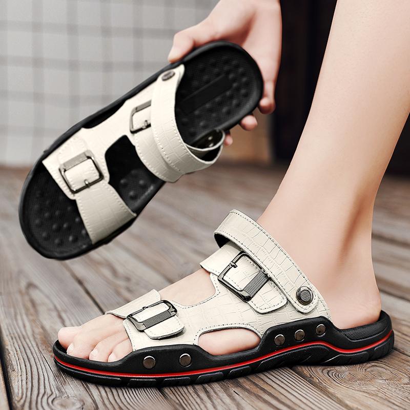 Sommer Trendige Lässige Zehensandalen Herren 2024 Neu Weiche Sohle Rutschfest Luftkissen Sportsandalen Herren Echtes Leder Sandalen