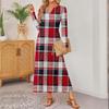 Women's Plaid Print Long-sleeved Comfortable Loose Dress Elegant Dress