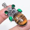 Natural Tiger Eye, Diopside 925 Sterling Silver Jewelry Pendant 2.17" I8P20