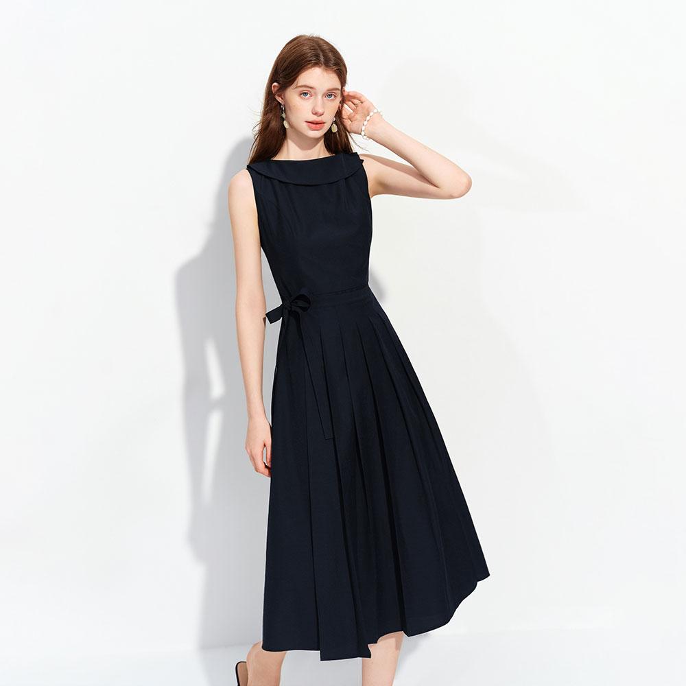Wednesday Delight Wd_Sleeveless Fit Pleated Dress_Navy