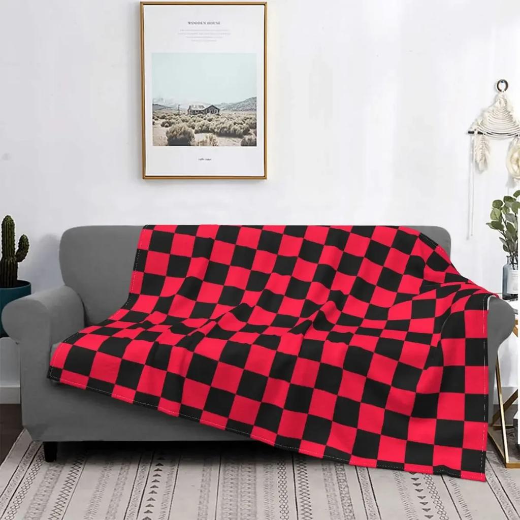 Pătură cu model șah alb-negru Confortabilă Moale Flanelă Toamnă Geometrică Tartan Pătură Aruncată pentru Canapea Mașină Dormitor