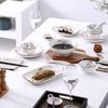 Chinese Underglaze Floral Ceramic Tableware: Rice & Soup Bowls, Plates