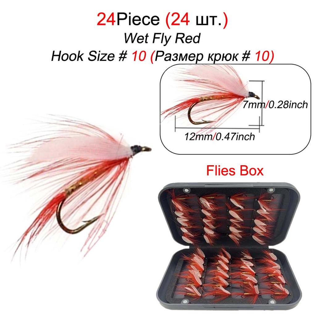 24Pcs/Box Fly Fishing Wet Fly Lures with Fly For Trout Lure Bait Fishing Tackle