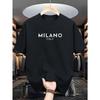 Summer Men's 100% Pure Cotton Casual Loose and Fashionable MILANO ITALY Letter Printed Round Neck Short Sleeved T-shirt Top