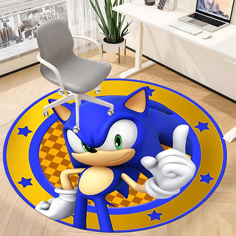 1pc Sonic Adventure Office Round Area Rug, Indoor Mat Suitable For Office,Bedroom Living Room Home Decor, Room Deco a0926025