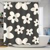 Modern Floral Print Shower Curtain White Black Bathroom Decor Waterproof Rectangular Size 180x240cm (Durable Polyester Fabric)