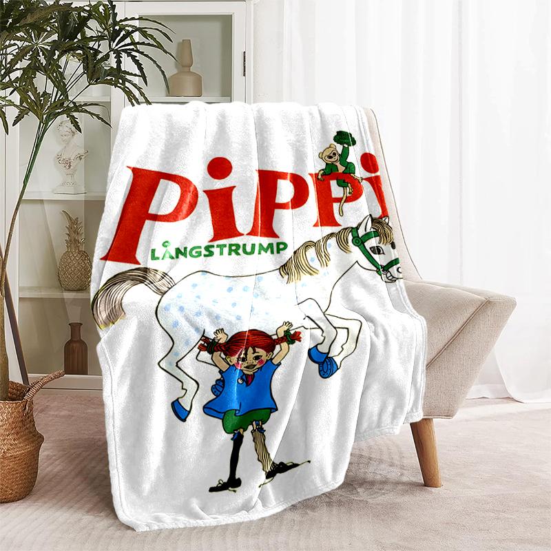 1 pièce Couverture Design Imprimé Pippi à Longues Chaussettes, Couverture Légère pour Canapé, Lit - Douce & Chaude, Cadeau pour Toutes les Saisons comme Noël, Halloween