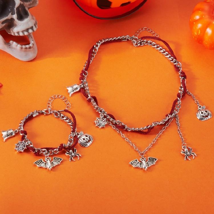 Adjustable Halloween Necklace Bracelet with Specter Bat Pumpkin Spiders Charm Alloy Jewelry Suitable for Various Occasion