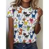 White Colorful Cat Women's T-shirt - Playful Cat Graffiti Pattern