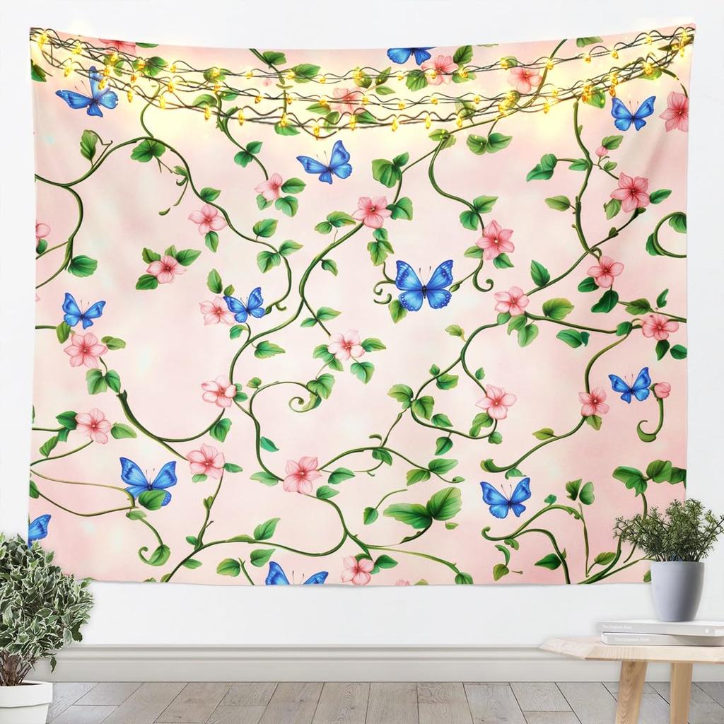 Butterfly Tapestry Glitter Diamonds Print Wall Art Luxury Elegant Blue Wall Hanging Blanket for Living Room Bedroom Home Decor