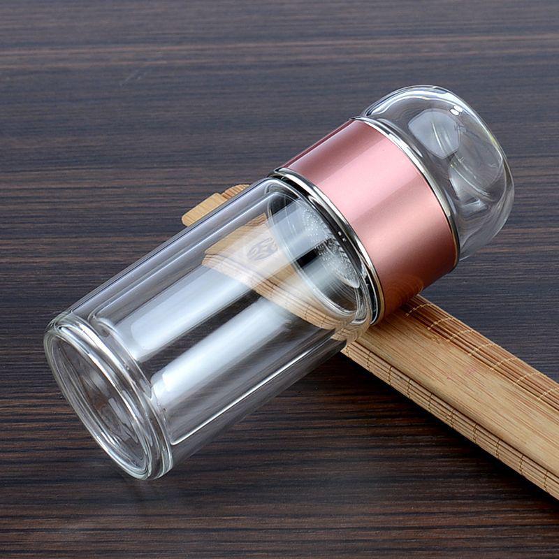 420ml Dubbelwandige Glazen Beker Makkelijk Schoon te Maken Glazen Theekopje Thee-infuser Thee-infuser Waterbeker Kantoor Buiten Reizen Kerstcadeau