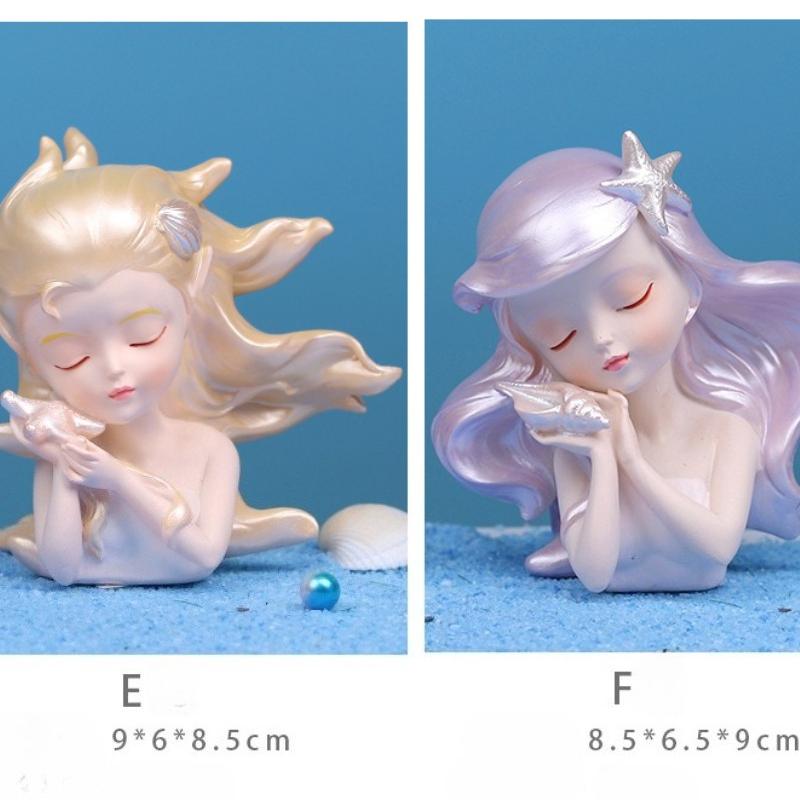 Pretty Ocean Fairy Girls Ornaments Long Haired Fairy Delicate Resin Ornaments Gift for Friends Desk Car Home Decoration