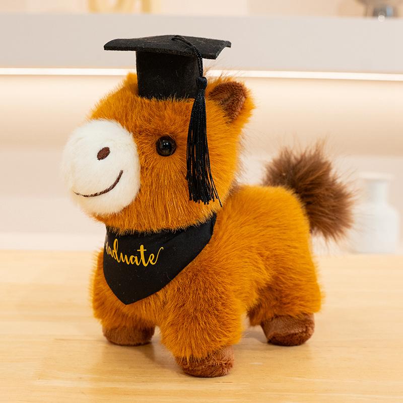 25/28cm Graduation Standing Horse Plush Toy Stuffed Bachelor Doctor Cartoon Animal Souvenir Mascot Classmate Gift