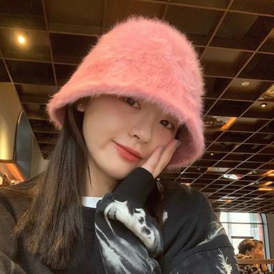 Coprivolto versatile retrò cappello a secchiello in pelliccia di coniglio bianco cappello da pescatore caldo nuovo autunno e inverno da donna