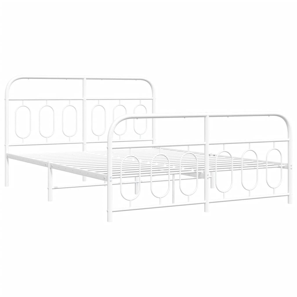 Metal Bed Frame with Headboard and Footboard White 135 X 190 Cm