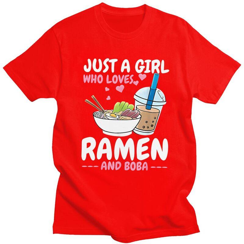 Custom Just A Girl Who Loves Ramen And Boba T Shirt for Men Tshirt Casual Tee Short Sleeve Tshirts Loose Fit
